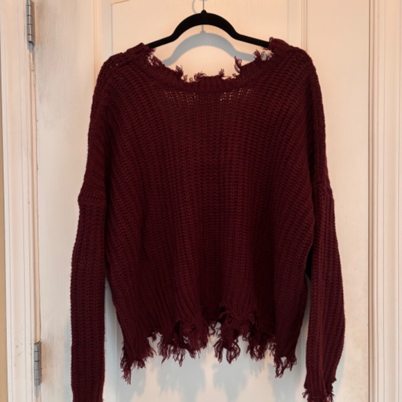 Miracle Maroon Rough Edge V-Neck Sweater, M/L - Picture 2 of 4
